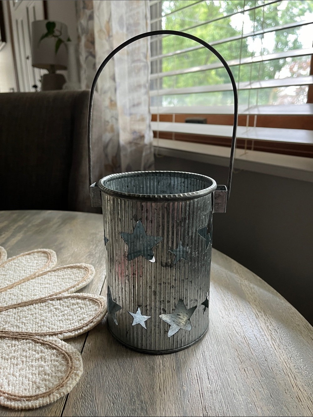 Rustic Star Cutout Metal Lantern - Silver